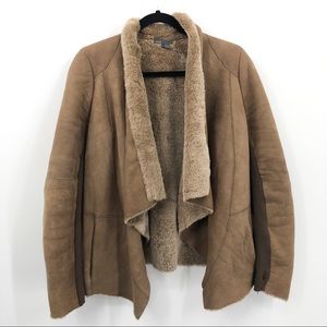 Vince 100% Spanish Merino Shearling Lamb Open Draped Brown Cardigan Jacket Small